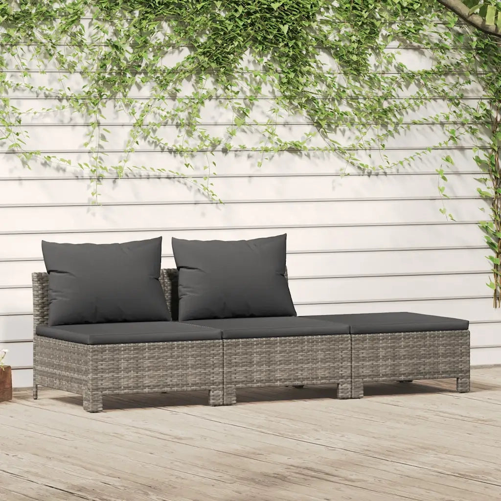 Set da giardino 3 pz | Set Salotto da Giardino con cuscini grigio in polyrattan