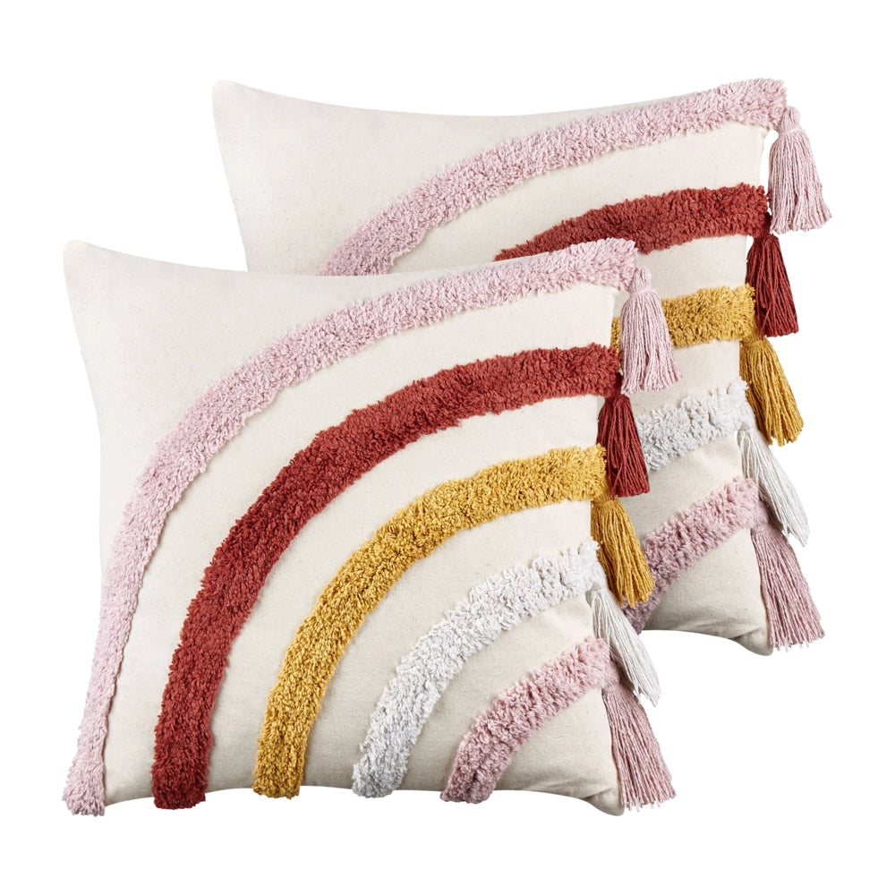 2 cuscini decorativi in cotone multicolore 45 x 45 cm con motivo arcobaleno