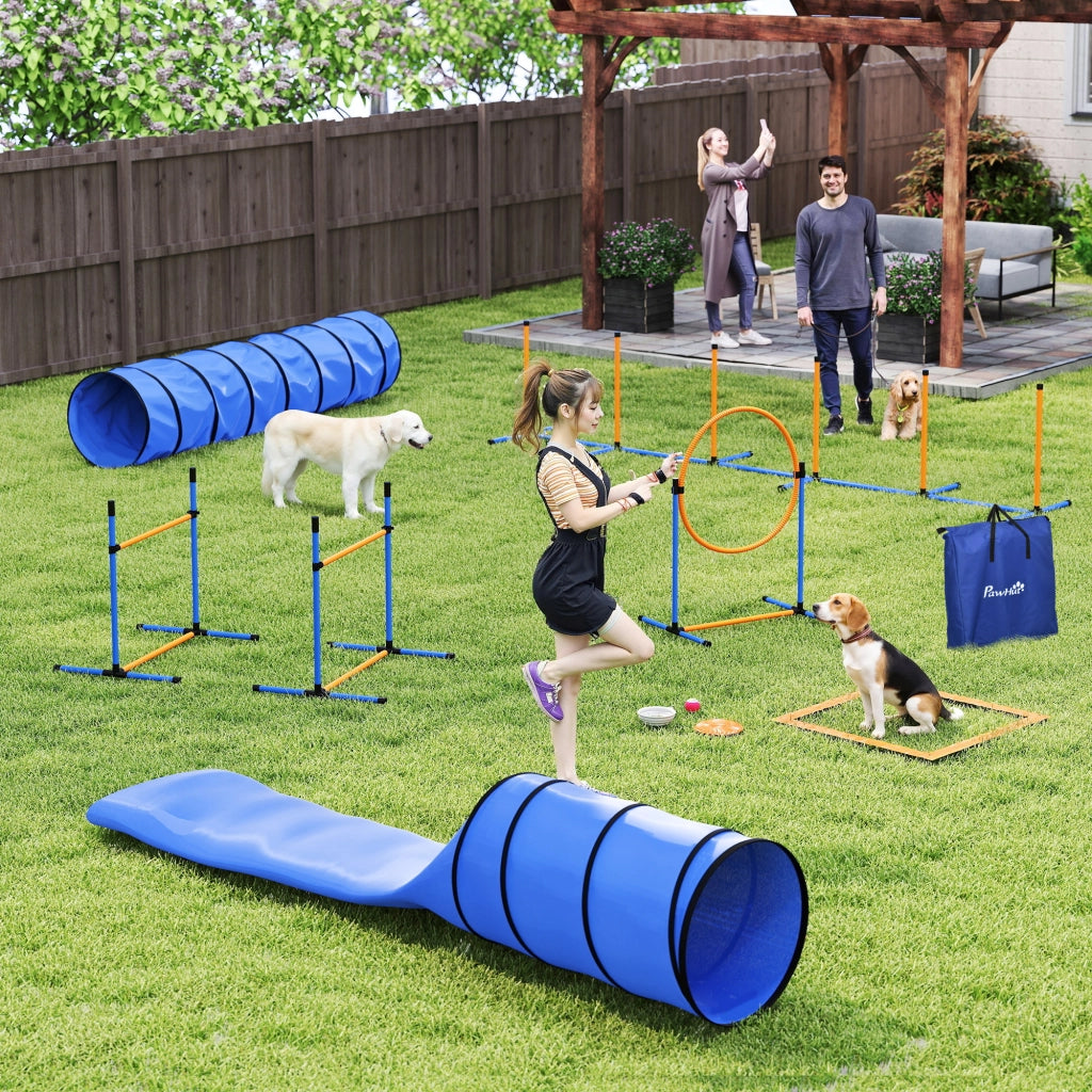 Set Agility per Cani 11 Pezzi ¨C Xylo ¨C con 2 Tunnel, Ostacoli Regolabili, Arancione e Blu