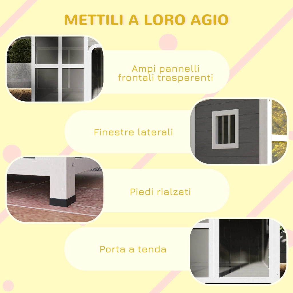 Cuccia per Cani di Taglia Piccola e Media 90x62x71 cm con Finestrelle e Ingresso a Tenda in Legno di Abete Grigio Chiaro