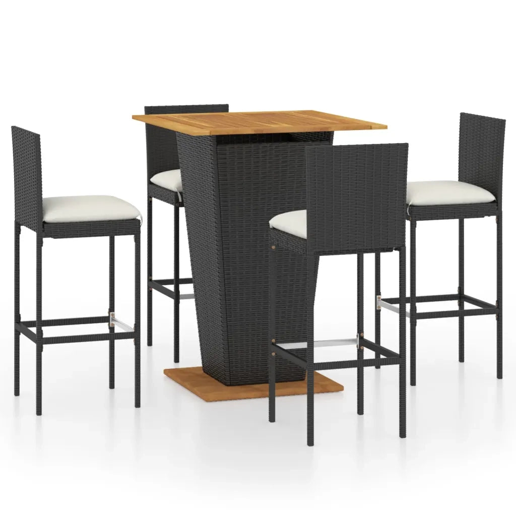 Set da Bar da Giardino 5 pz con Cuscini in Polyrattan Nero 3064860