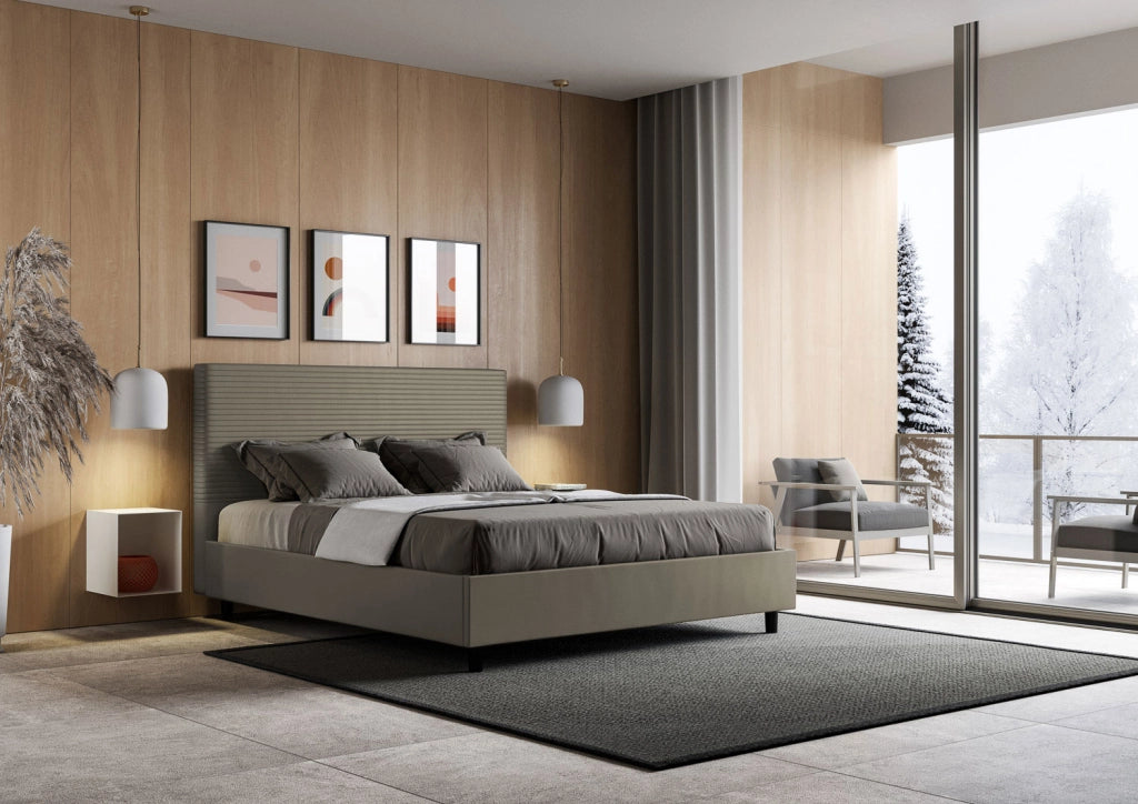 BS COM Letto matrimoniale con rete imbottito 160x190 similpelle cappuccino