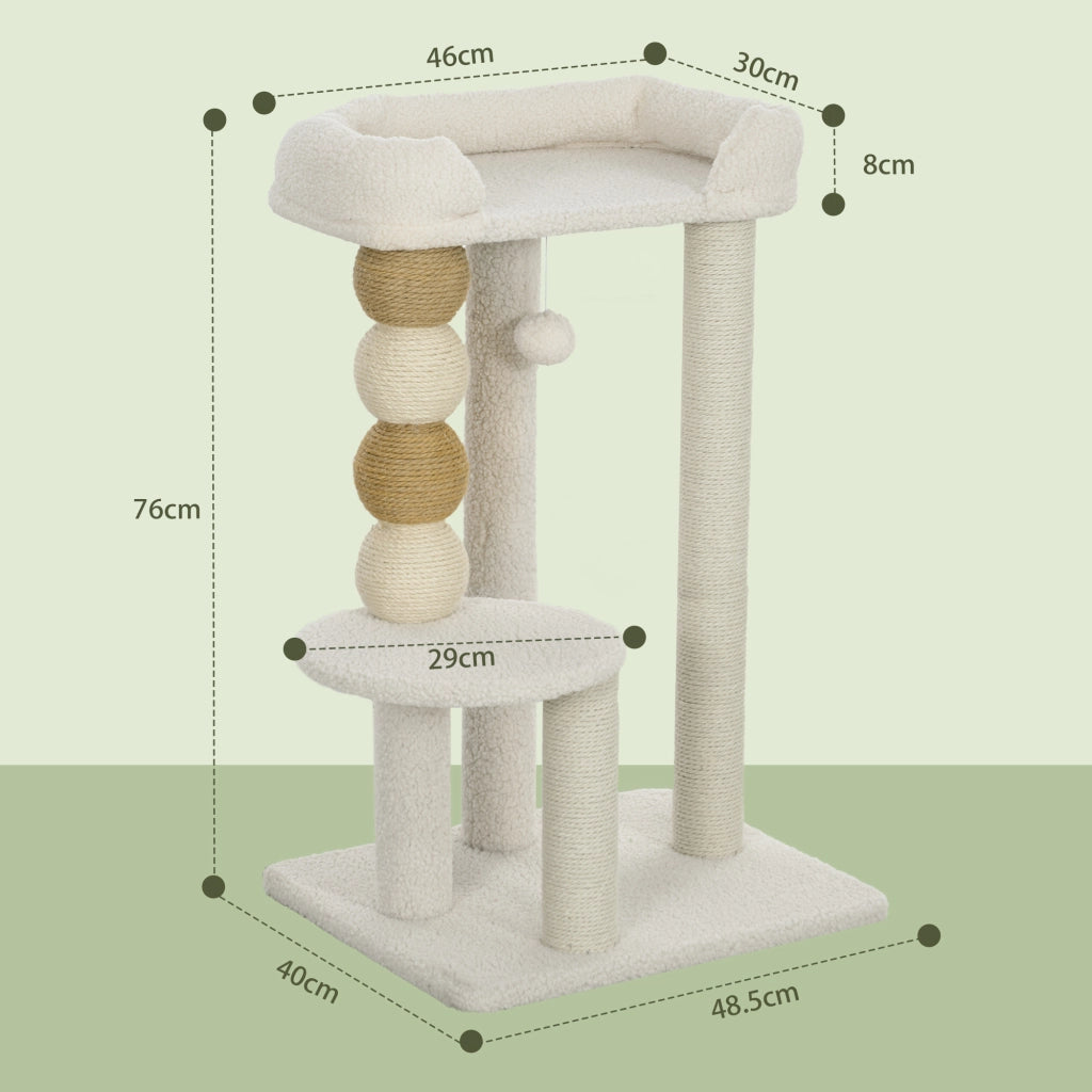 Torre per Gatti con Lettino e Piattaforma ¨C Minimal ¨C Legno, Beige, 48.5x40x76 cm