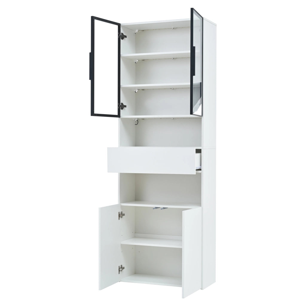 Vetrina alta con LED, 70 x 30 x 200 cm, bianca