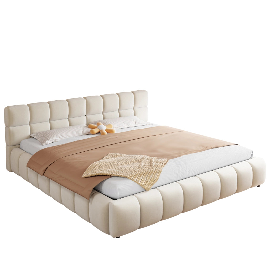 letto imbottito velluto beige 180 x 200 cm