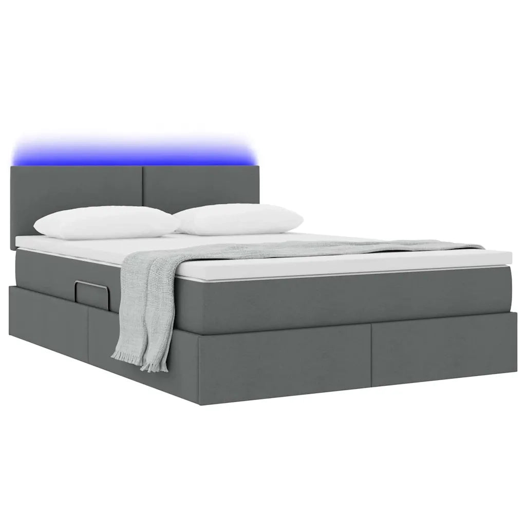 Letto con contenitore e LED Grigio scuro 140 x 200 cm Tessuto