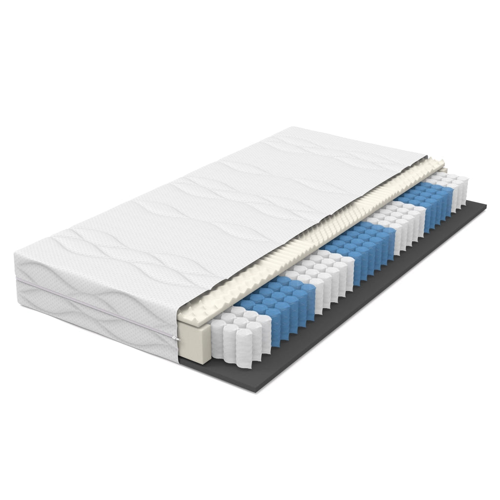 Materasso a molle insacchettate con 7 zone e rivestimento sfoderabile e lavabile; foam e molle; bianco e grigio