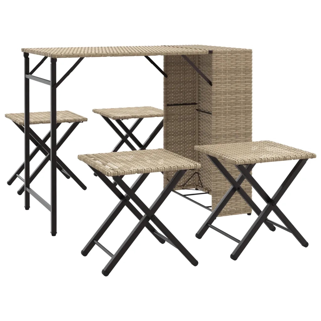 Set da Pranzo da Giardino Pieghevole 5pz | Set Salotto da Giardino Beige in Polyrattan