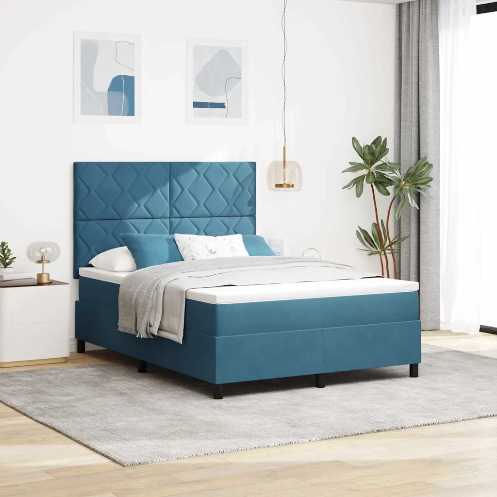 Letto a Sorgente LED Blu Scuro 160 x 200 cm Tessuto