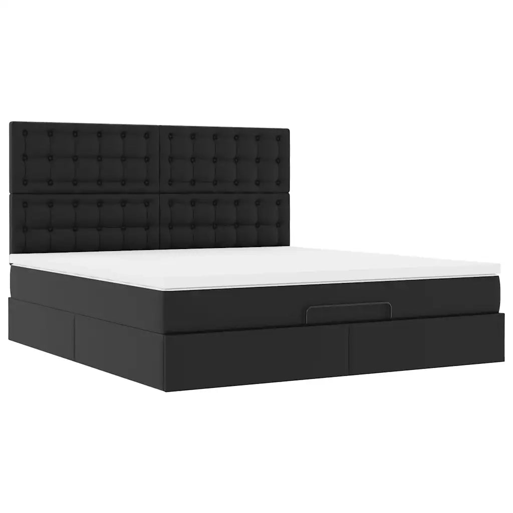 Struttura Letto Pouf con Materasso Nero 180x200 cm Similpelle 3313016