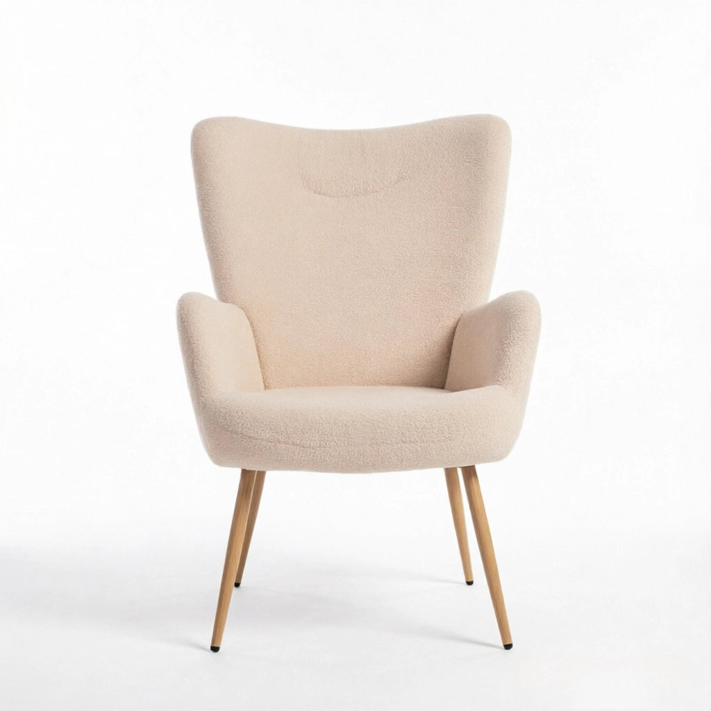 Poltrona relax con schienale alto e braccioli integrati - in poliestere e acciaio beige