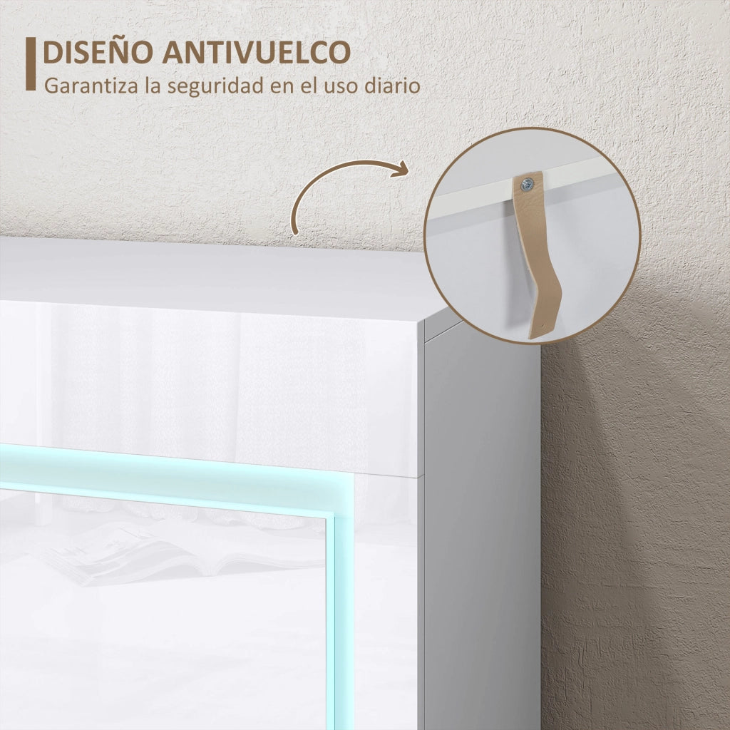 Cassettiera con Luci LED e Chiusura Morbida ¨C Minimal ¨C 120x34x80cm Bianco Lucido