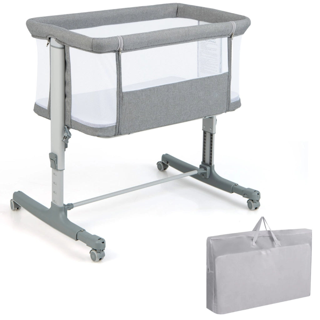 Culla per bambini 3 in 1 con 5 livelli di altezza regolabili borsa da viaggio, Traversina per bambini Grigio-Culle