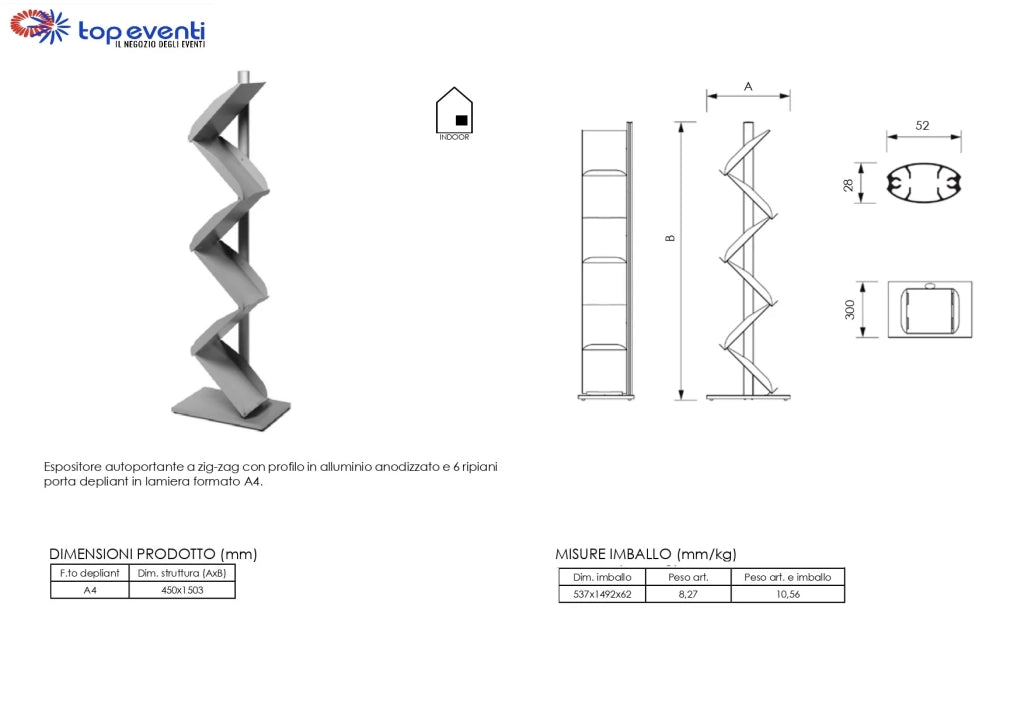 Espositore a ZIG ZAG con 6 ripiani