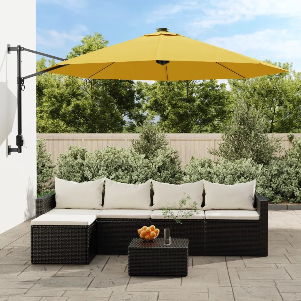 Ombrellone a Parete con LED Giallo 290 cm 362896