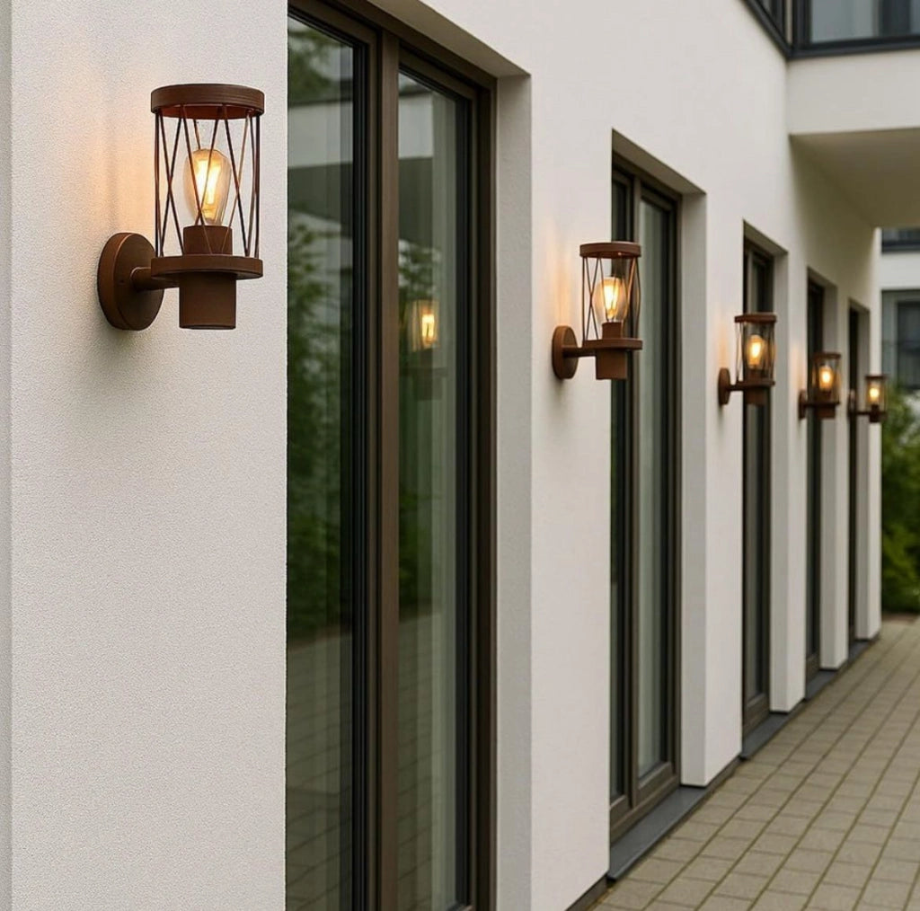 Applique da Esterno Ruggine LED Vintage IP54 E27 Lanterna a Parete Design Industriale per Giardino Terrazzo e Balcone Portoni