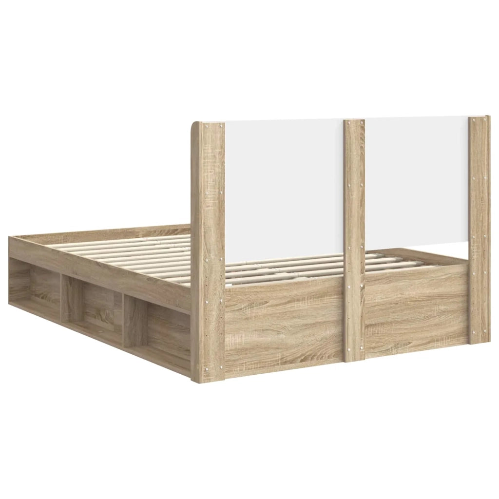 Letto matrimoniale | Letto per adulti | Struttura del letto con stoccaggio e testata Rovere Sonoma