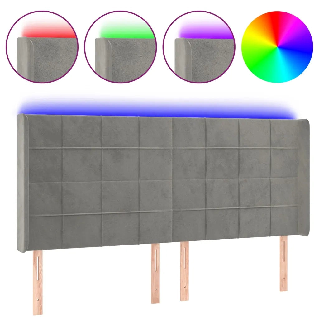 Testiera a LED Grigio Chiaro 183x16x118/128 cm in Velluto 3124108