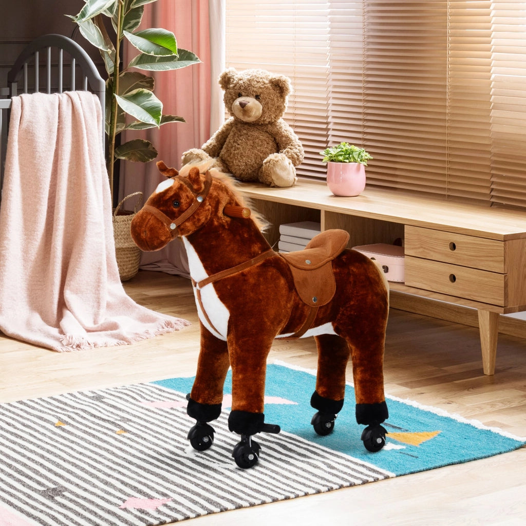 Cavallo a Dondolo per Bambini con Rotelle e Suoni ¨C zephmum ¨C Marrone 65x28x75 cm