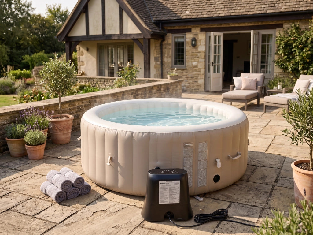 Spa gonfiabile a 4 posti - Forma rotonda - Beneo - Filtro e copertura inclusi - Beige