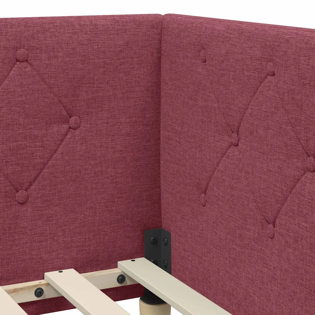 Letto singolo | Letto per adulti | Cornice del letto ad angolo Rosso Vino 90 x 200 cm Tessuto