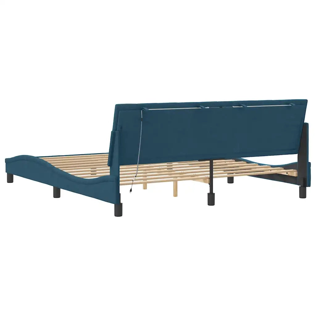 Giroletto con LED senza Materasso-Struttura Letto Hanko Blu 180x200 cm in Velluto