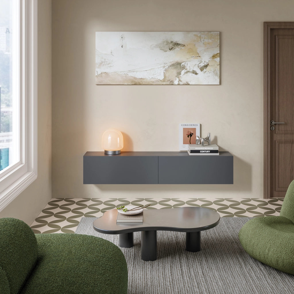 Mobile Pensile Evaton Porta TV da Parete 160 x 32 x 30 cm - Grigio Scuro Opaco [en.casa]
