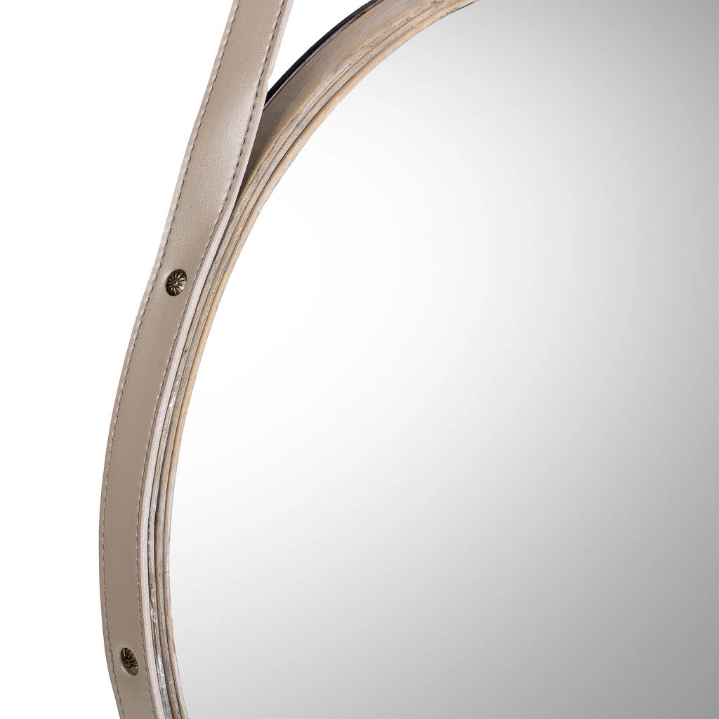 Specchio in legno e corda in similpelle marrone, D39x2,5h cm