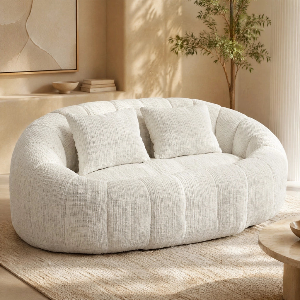 Sitzsack Lazy Sofa in Chenille Beige, divano relax a 2 posti con imbottitura in schiuma, 150x95x63 cm