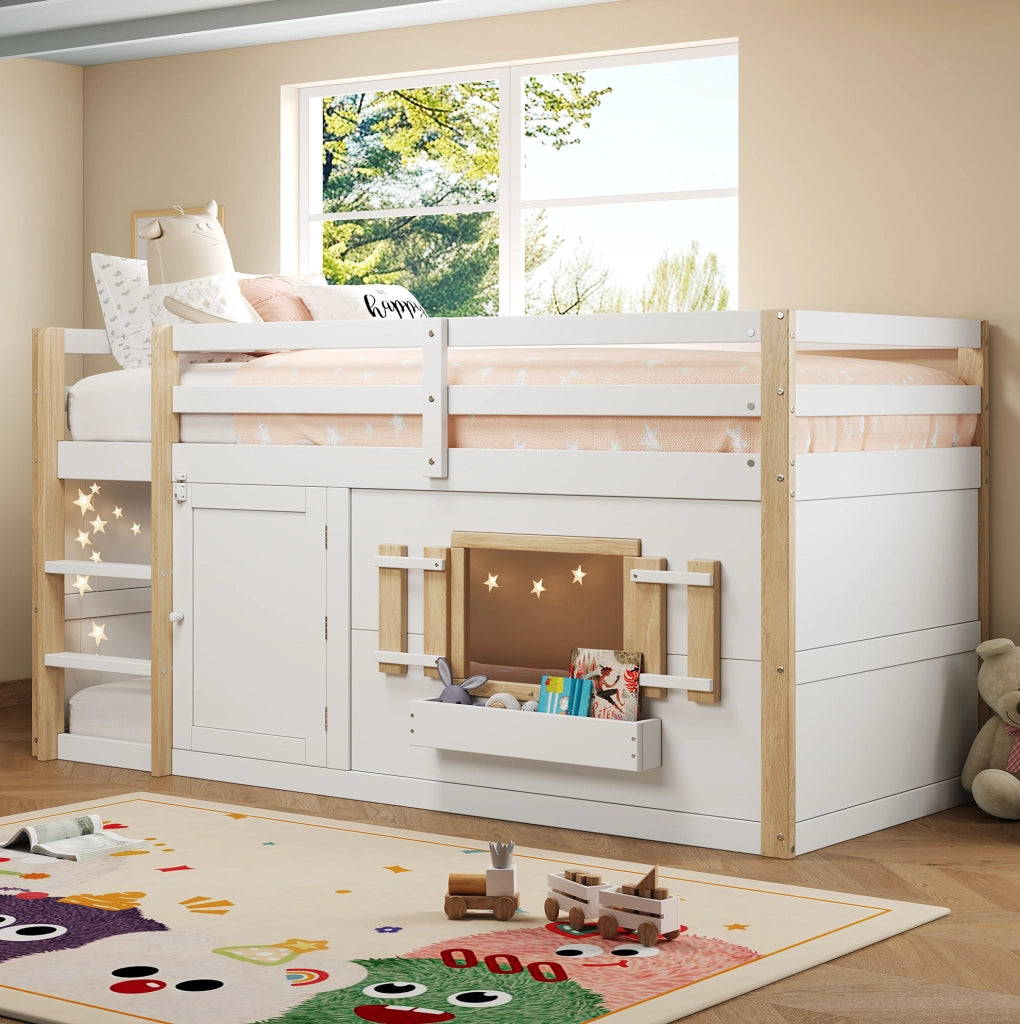 Letto a castello multifunzione 90x200 cm con area gioco, bianco