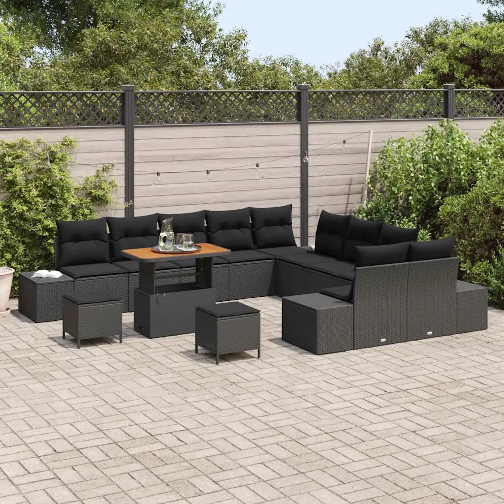 Set Divano da Giardino con cuscino 13 pcs Nero Poly Rattan
