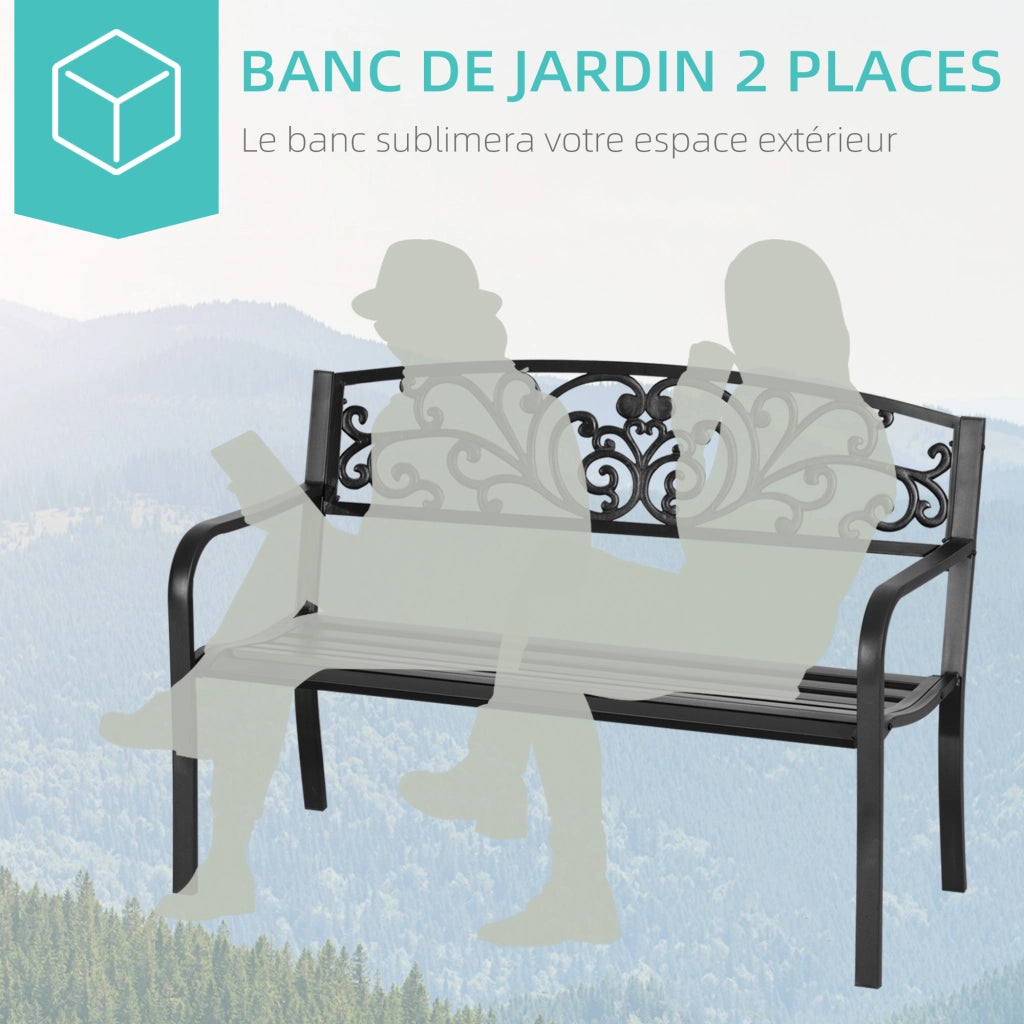 Panchina da Giardino ¨C Zephmum ¨C Acero Fuso Nero 2 Posti 127x60x87 cm