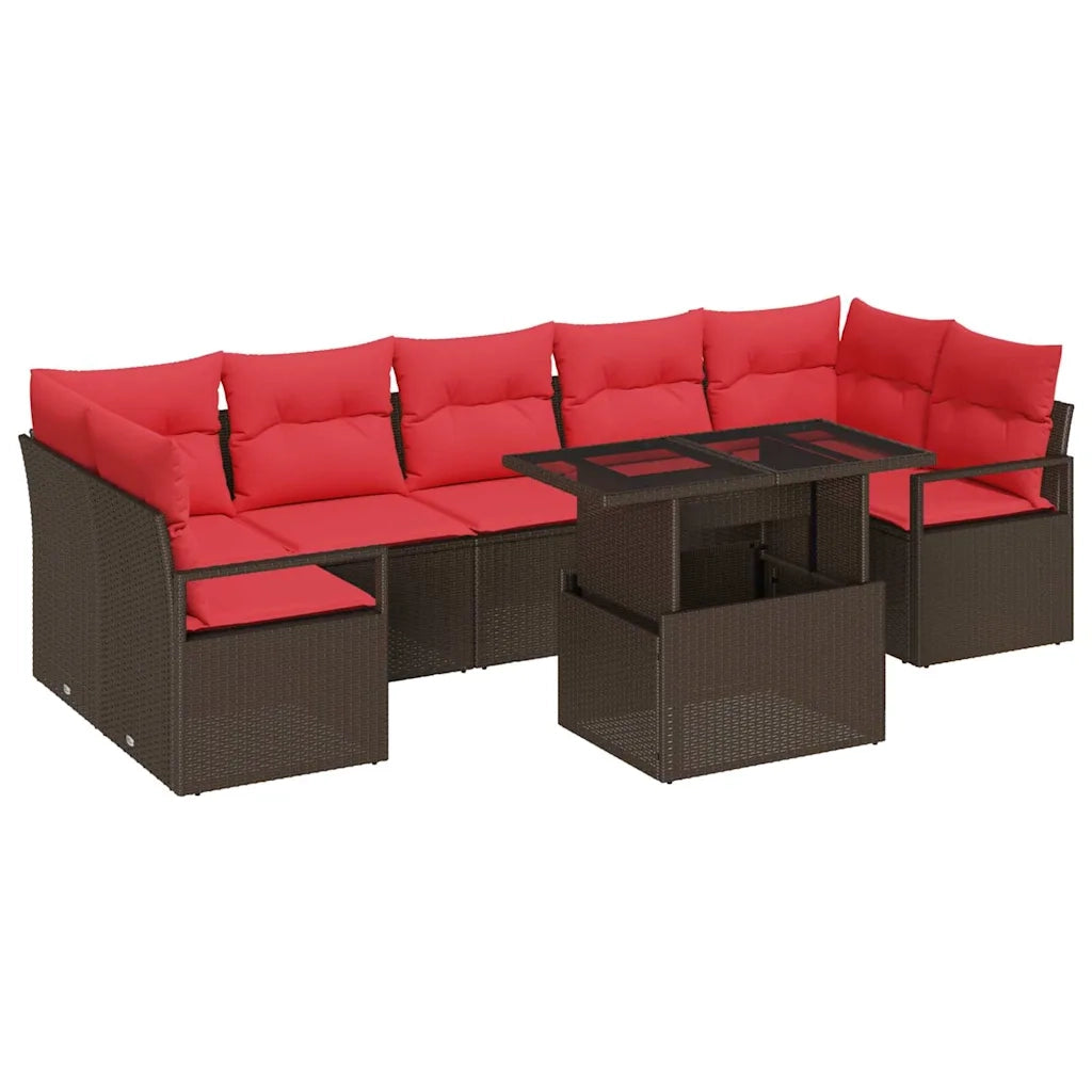 Set Divano da Giardino 8 pcs Marrone e Rosso polyrattan 3348780