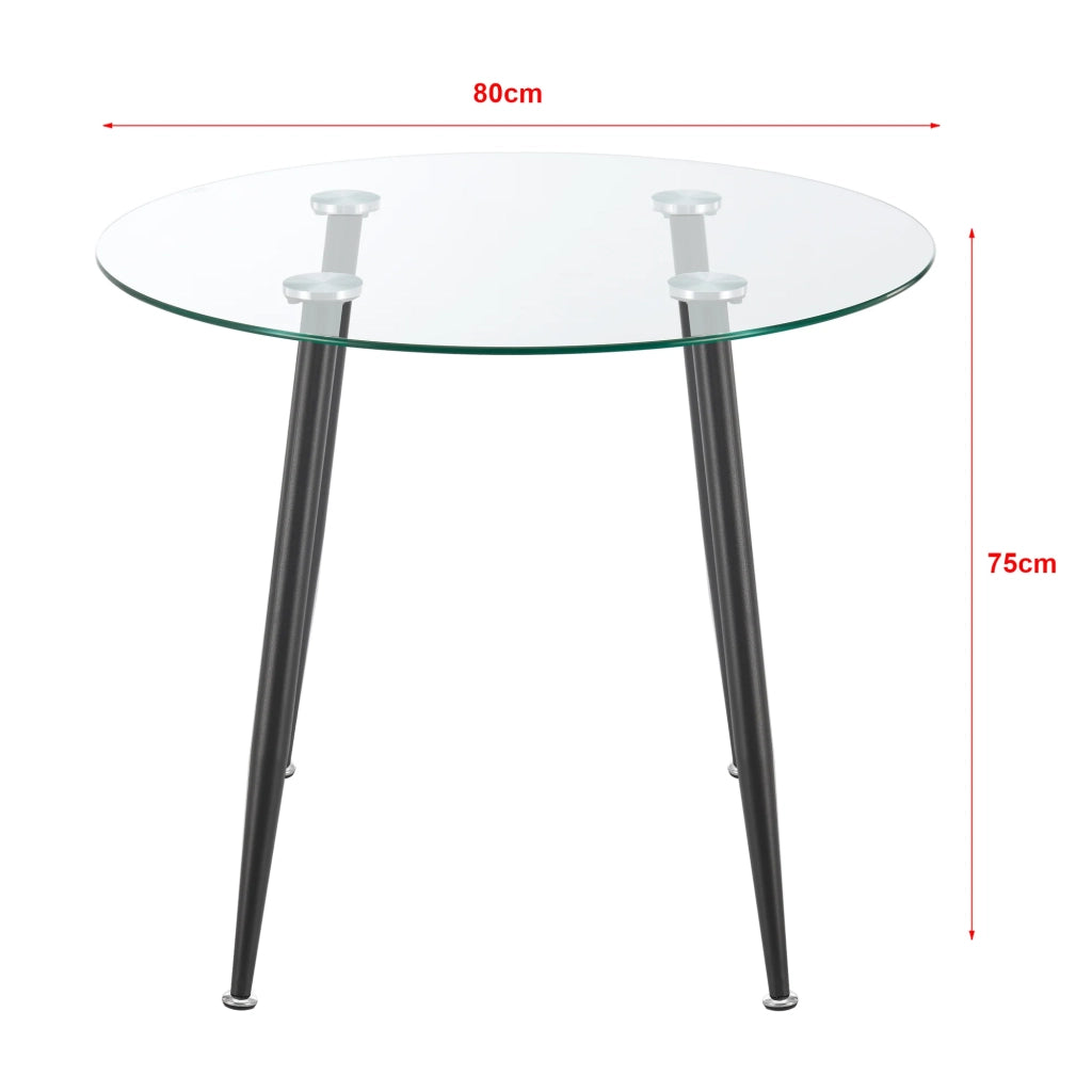 Tavolo da pranzo rotondo in vetro temperato e acciaio 75 x 80 cm nero trasparente 03_0008833