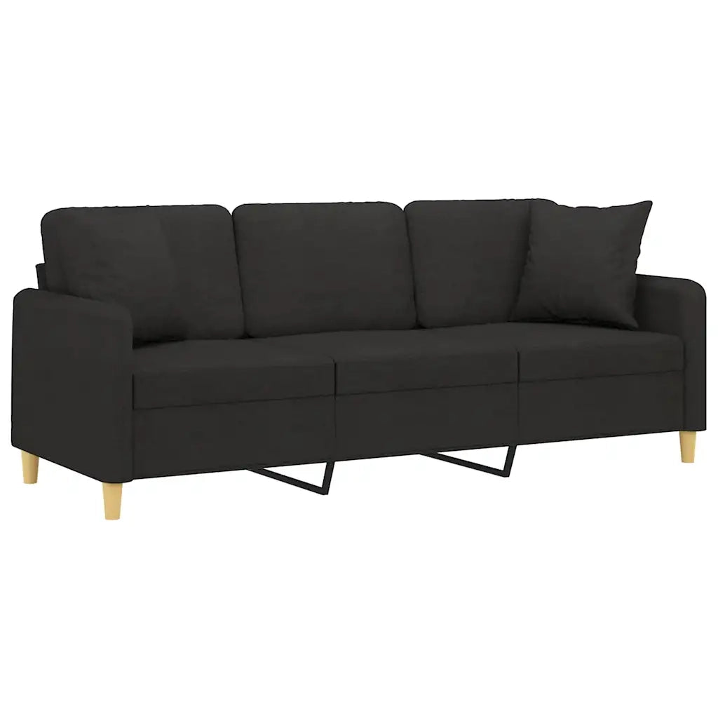Divano a 3 Posti con Cuscini-Sofa 3 Posti con Cuscini Nero 180 cm in Tessuto 433812