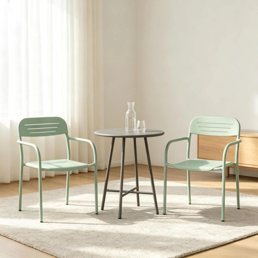 Set di 2 sedie da giardino impilabili in metallo verde; 56 x 58 x 78 cm