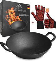 Wok in acciaio inossidabile 36 cm - Smaltato, per induzione e gas grill, inclusi guanti per barbecue