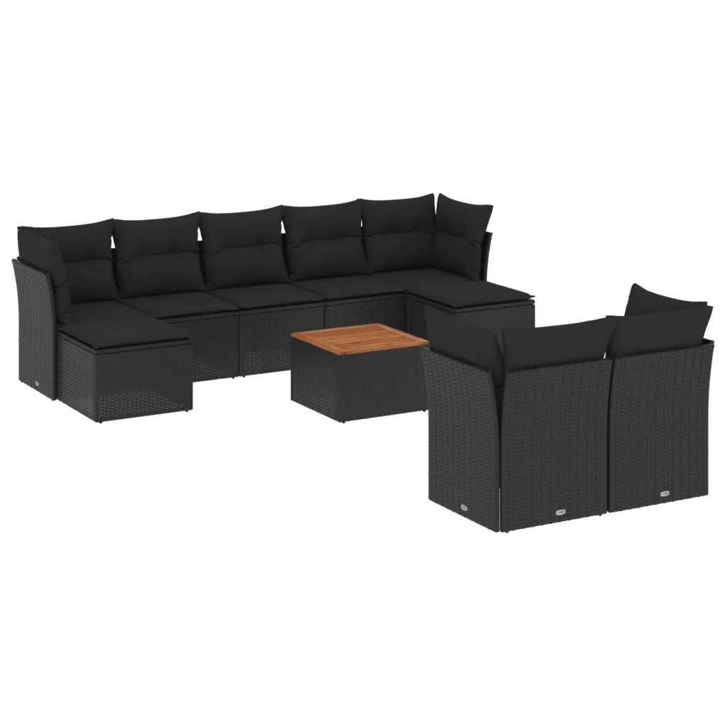 Set Divani da Giardino 10pz con Cuscini in Polyrattan Nero
