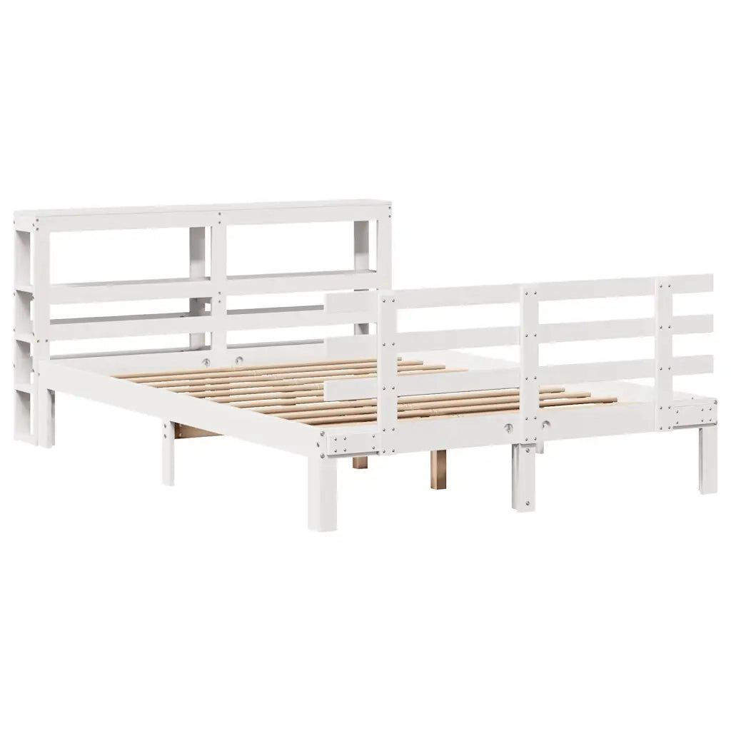 Giroletto con Testiera Bianco 120x190 cm Legno Massello di Pino
