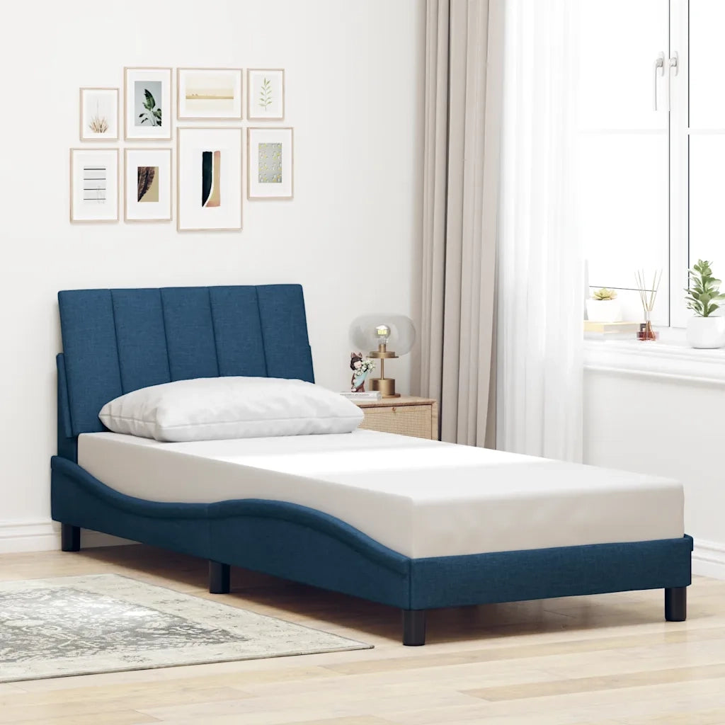 Letto singolo | Letto per adulti | Giroletto senza Materasso Hanko Blu 90x200 cm in Tessuto