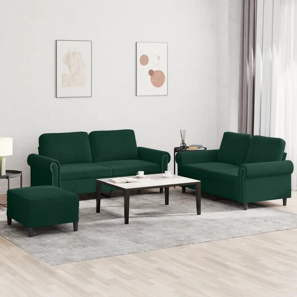 Set di Divani 3 pz con Cuscini Verde scuro in Velluto