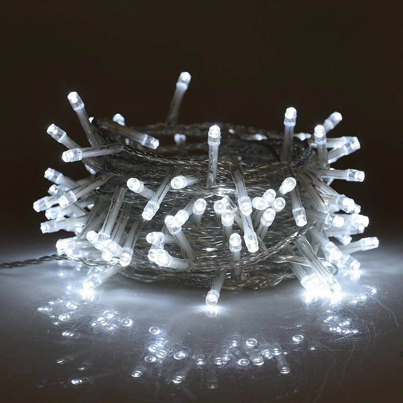 CATENA LUMINOSA 300 LED CON CAVO TRASPARENTE LUCE BIANCA 7 MODALITA' DI ILLUMINAZIONE + LUCE FISSA - DECORAZIONE PER INTERNI ED ESTERNI