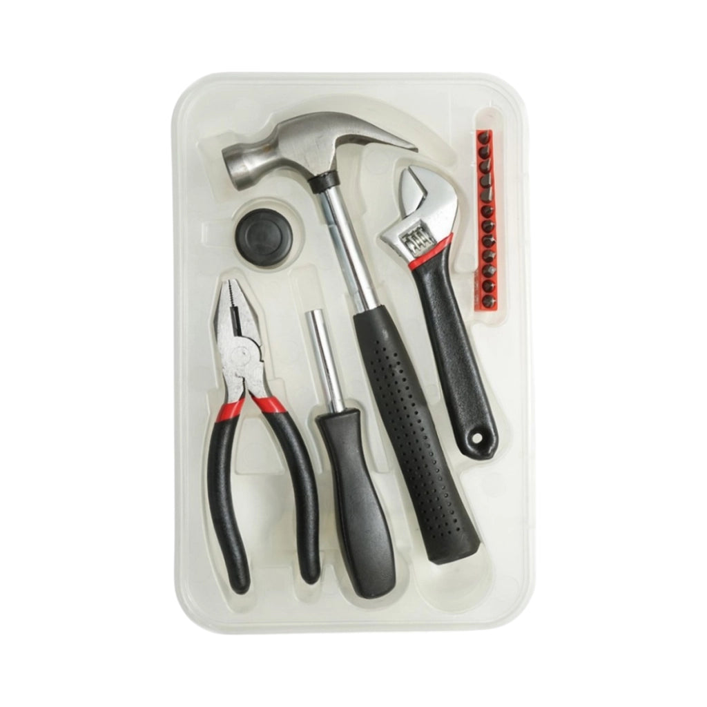 Kit di attrezzi e utensili combinati con martello, pinze, chiave regolabile, cacciavite e punte, 17 pezzi