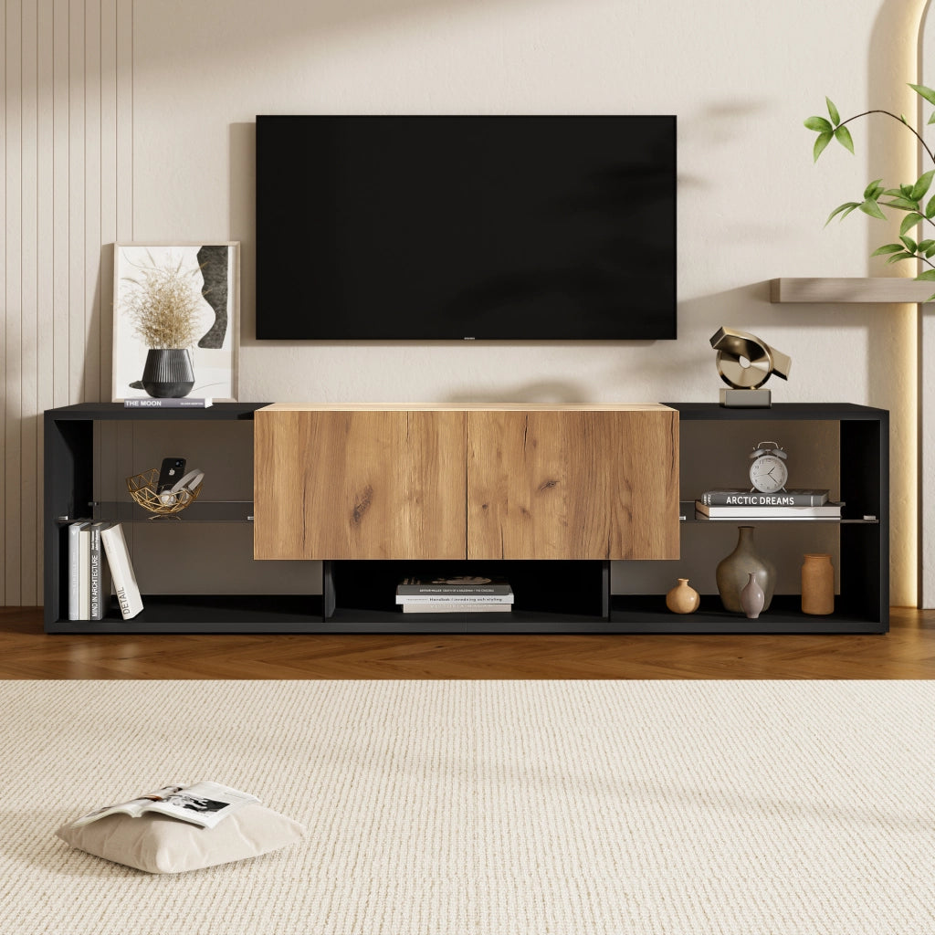 MOBILE TV con LED 160x40x42 cm Nero e effetto legno con 2 cassetti