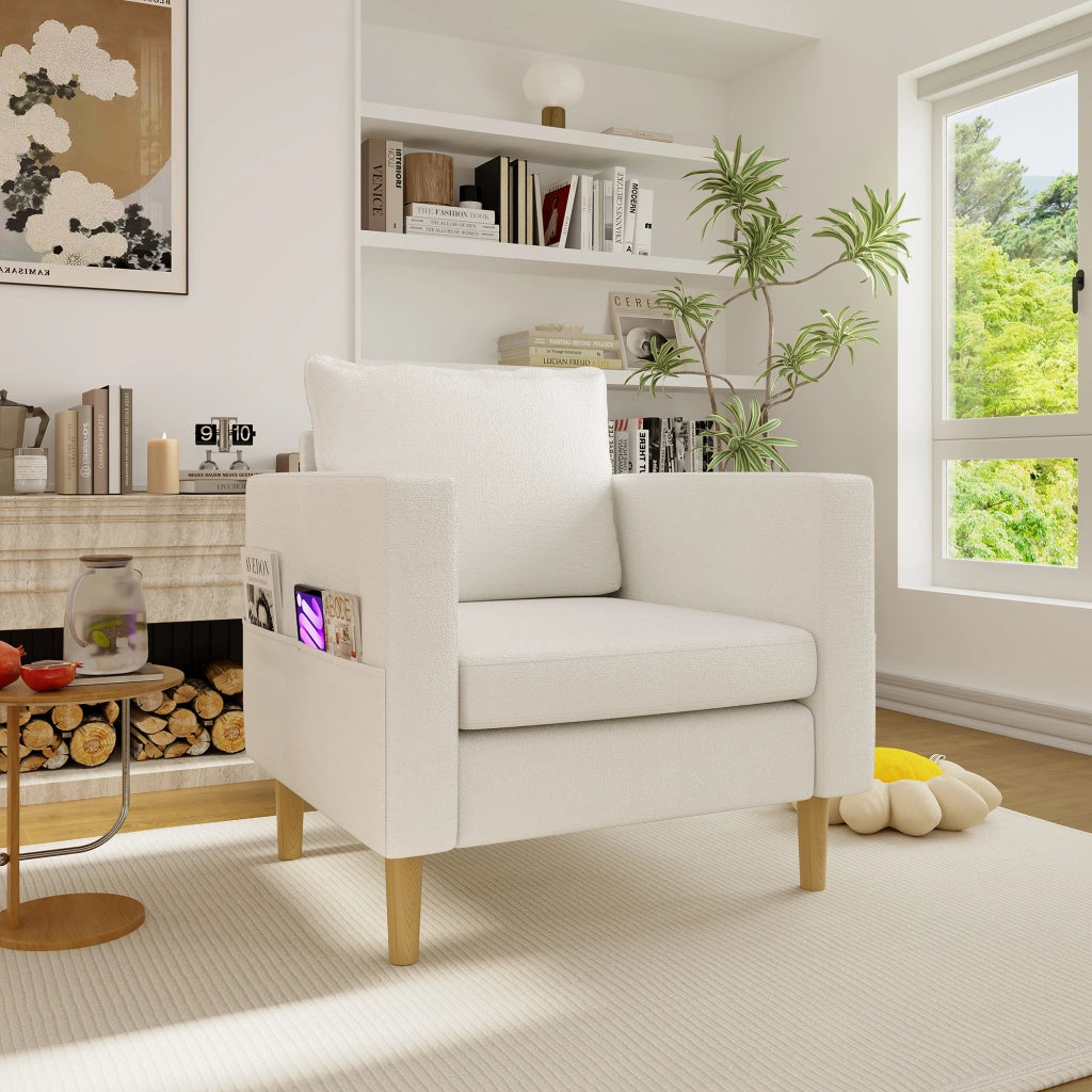 Poltrona con Cuscino e Tasca Portaoggetti ¨C MINIMAL ¨C Tessuto, Design Nordico