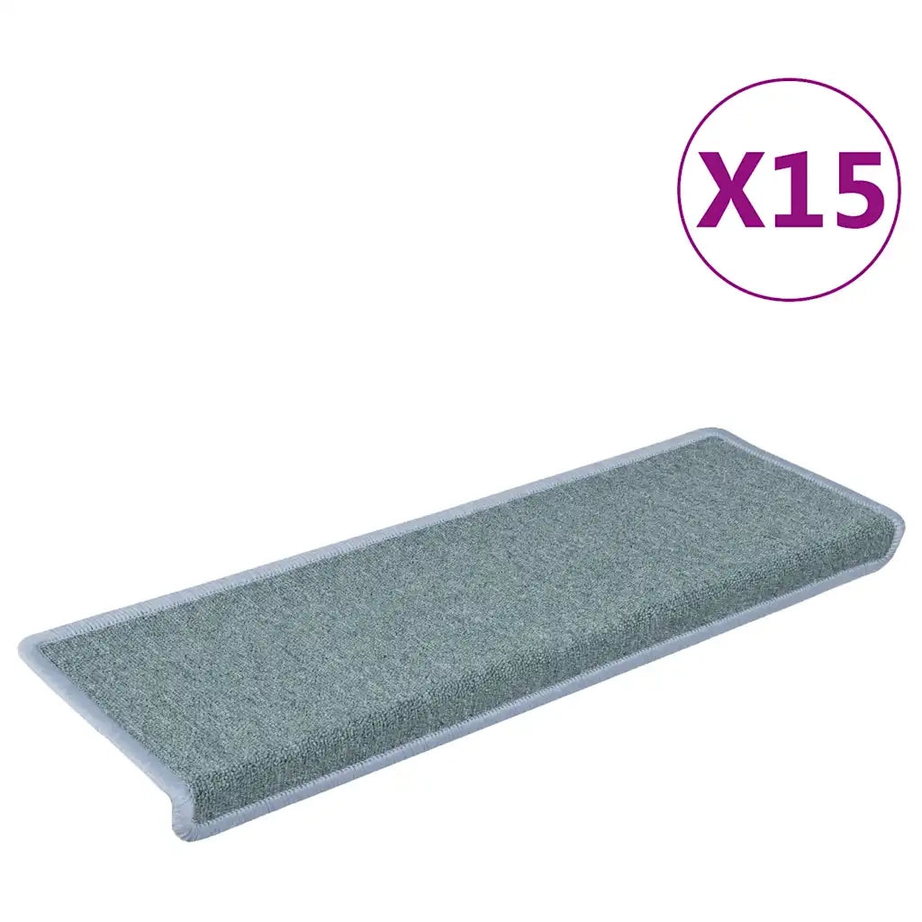 Tappetini per scale 15 pz | Gradini per Scale 65x21x4 cm Blu mare con bordo rettangolare