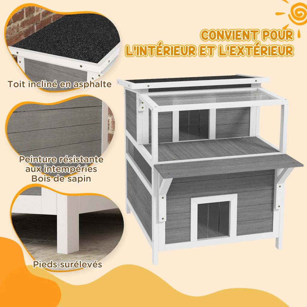 Casetta per gatti 2 livelli con balcone ¨C Minimal ¨C grigio chiaro