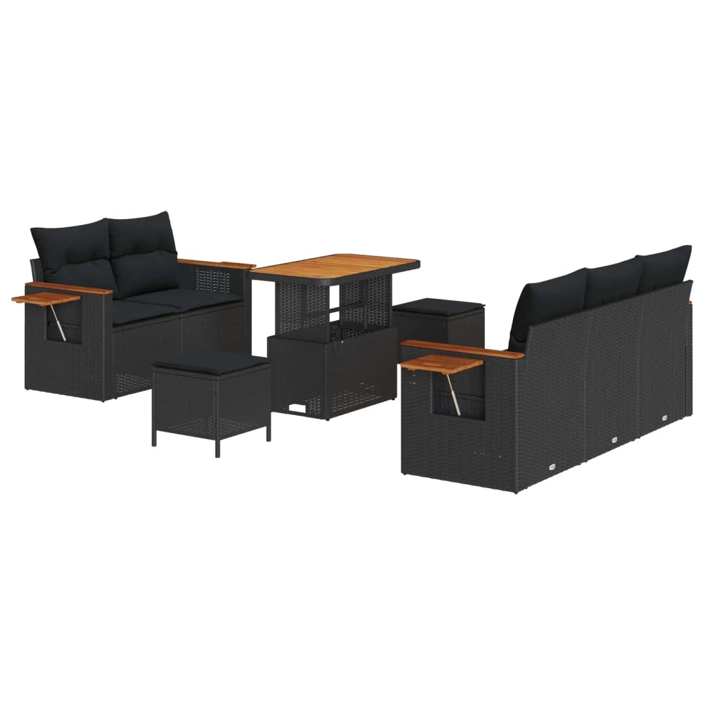 Set Divano da Giardino con cuscino 10 pcs Nero polyrattan