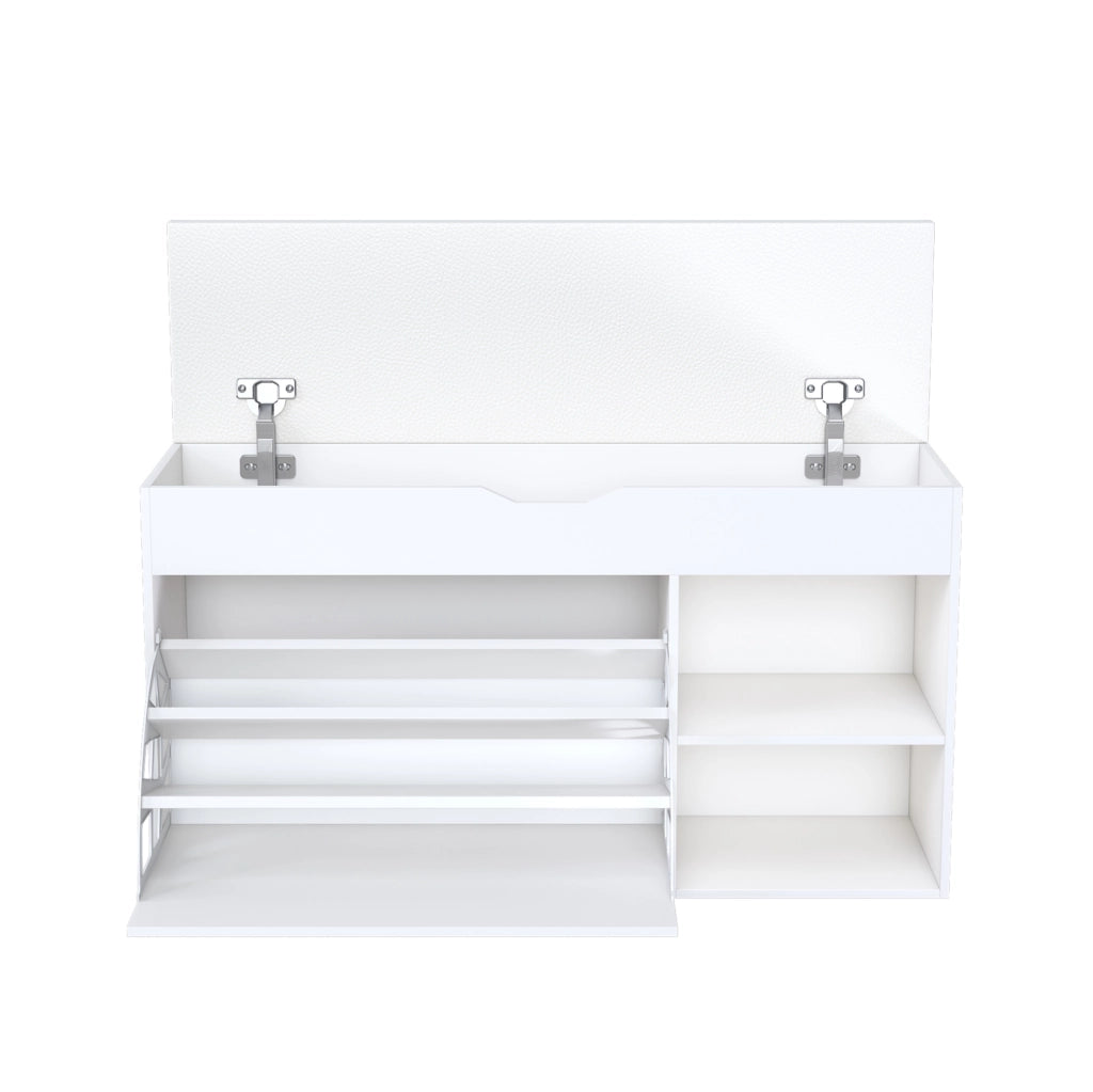 Panca portascarpe con coperchio e vano contenitore in MDF bianco