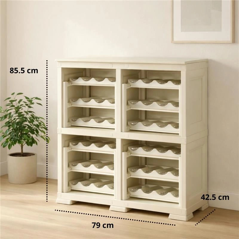 SCAFFALE PORTABOTTIGLIE PER 48 BOTTIGLIE 79X42,5X85,5 CM – CANTINETTA MODERNA A VISTA SENZA ANTE, MOBILE VINO MODULARE